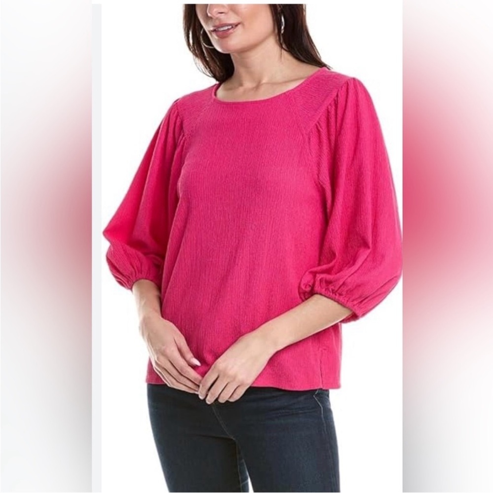 Vince Camuto Hot Pink Womens Blouse Knit Top 3/4 Puff Sleeve 2X